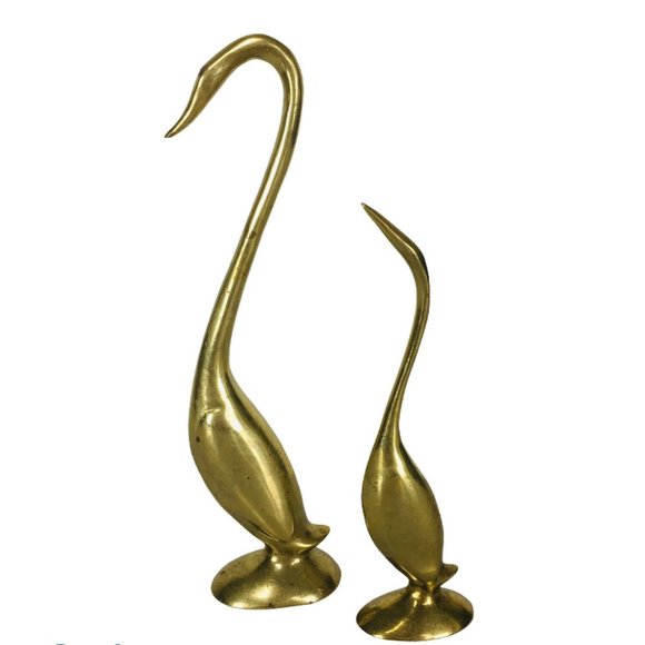 Vintage Other - Vtg MCM Pair Brass Heron Crane Geese Stork Egret Ducks Birds Hollywood Regency